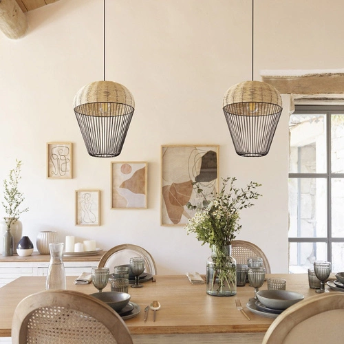 Lampa wisząca Anea czarna rattanowa do salonu i jadalni nowoczesna Atmosphera 30,5 cm