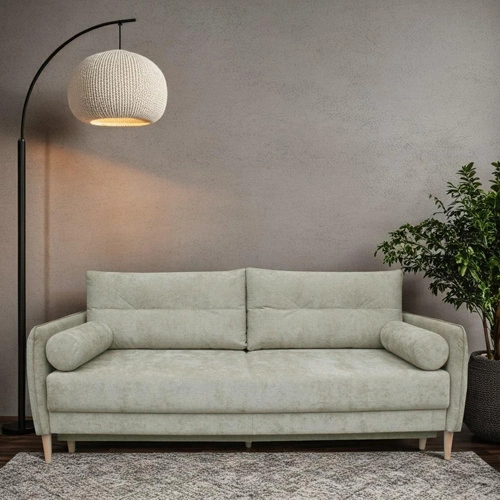 Sofa rozkładana Lika 3 osobowa z funkcją spania i pojemnikiem beżowa velvet do salonu