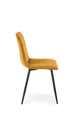 Krzesło do jadalni Uferyn Intesi tapicerowane welur musztardowy nowoczesne pikowane czarne nogi