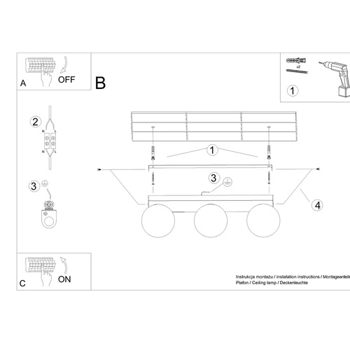 Plafon sufitowy nowoczesny YOLI 3 czarny metalowy do salonu i sypialni SOLLUX LIGHTING