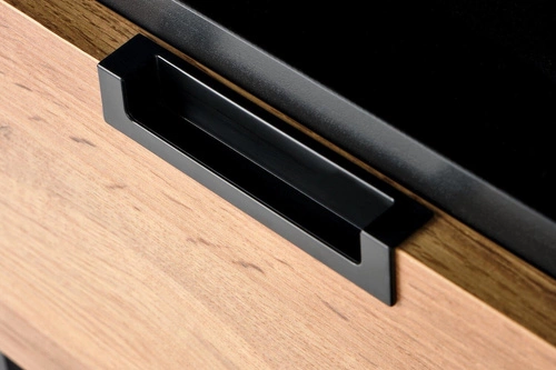 Szafka nocna Intesi Tisaia 40 cm dąb wotan/czarny z szufladami, nowoczesny styl do sypialni