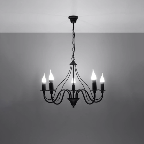 Żyrandol do salonu czarny Minerwa 5-punktowy nowoczesny metalowy Sollux Lighting