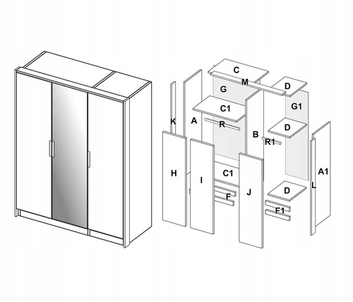 Szafa Tissa z lustrem 140 cm nowoczesna do sypialni dąb craft biały połysk
