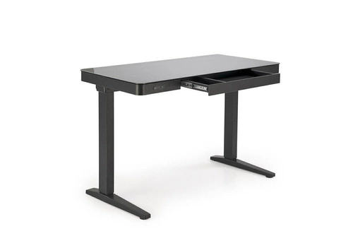 Biurko nowoczesne z regulacją wysokości Alembe Intesi czarne szklane do pracy z portem USB