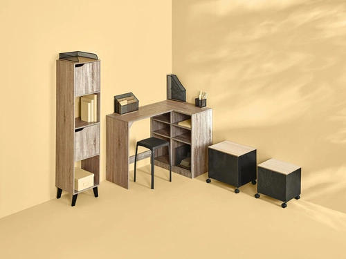 Regał na książki Ceda nowoczesny drewniany z 2 szafkami i półkami do salonu 146,5 cm 5five