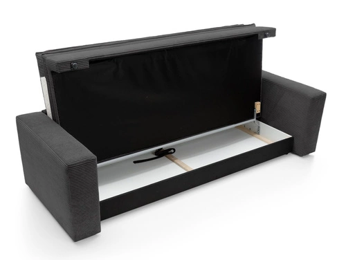 Sofa rozkładana z funkcją spania Ulnes sztruksowa 3 osobowa antracyt do salonu z pojemnikiem