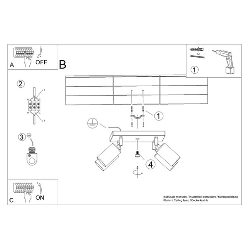 Plafon sufitowy WINX 4 czarny/chrom nowoczesny metalowy do salonu i sypialni regulowany