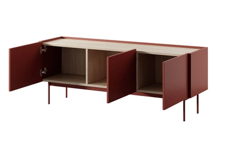 Szafka RTV Cashmer czerwona 144 cm nowoczesna stojąca do salonu na nóżkach Intesi