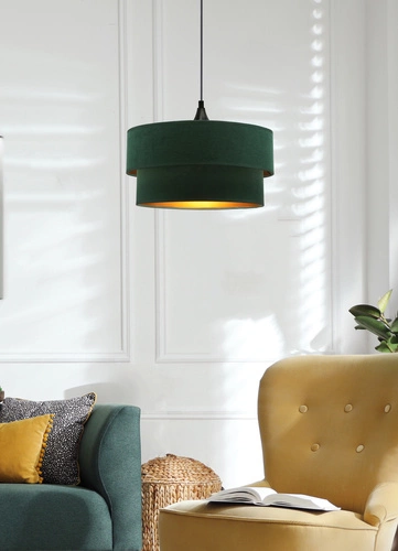 Lampa wisząca Scopello czarno-zielona glamour z welurowym abażurem do salonu i jadalni