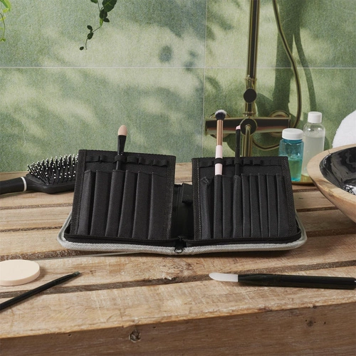 Kosmetyczka podróżna Intesi szara organizer na pędzle do makijażu z przegródkami