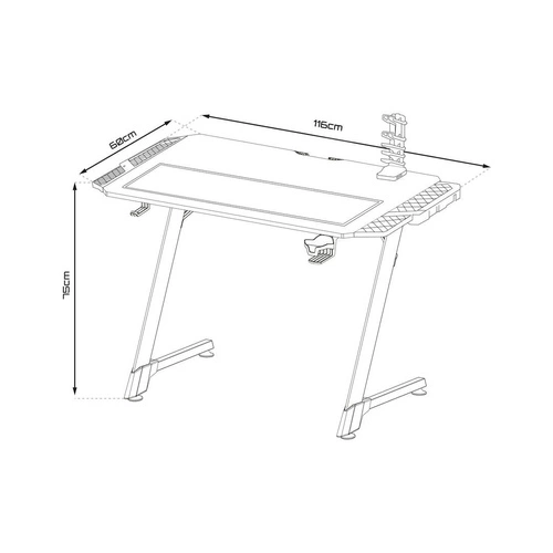 Biurko gamingowe czarne Snake 1.0 Intesi nowoczesne z uchwytem na słuchawki i kubek 116x60 cm