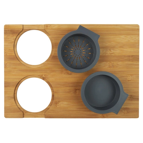 Intesi Bamboo nowoczesna deska do krojenia z miską i sitkiem do warzyw 40x28 cm