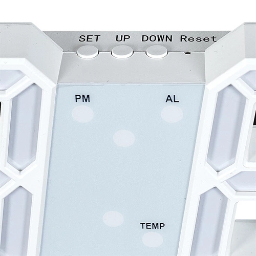 Nowoczesny zegar budzik cyfrowy LED Intesi biały do sypialni na szafkę nocną