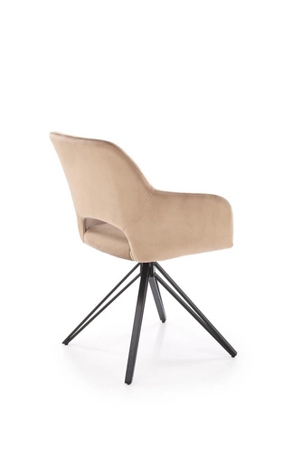 Krzesło tapicerowane welurowe Cretas Velvet Intesi obrotowe beżowe z podłokietnikami do jadalni