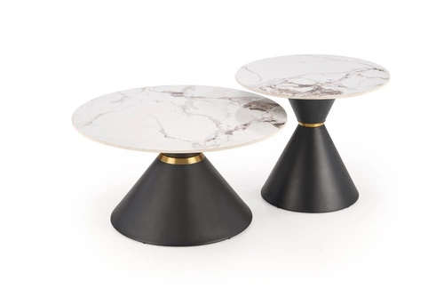 Stolik kawowy Javin S okrągły biały marmur czarny nowoczesny glamour do salonu 60 cm