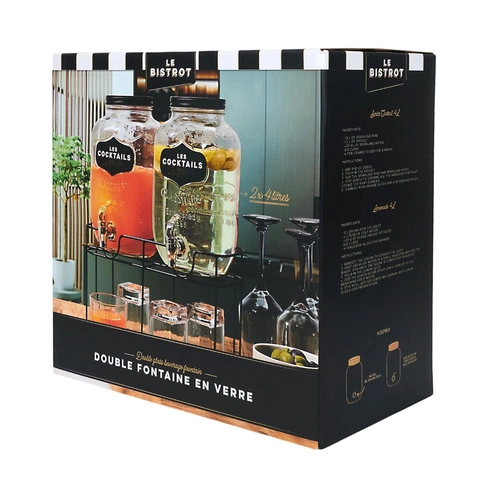 Intesi zestaw 2 szklanych słojów do napojów 4L z kranikiem na stojaku na imprezę