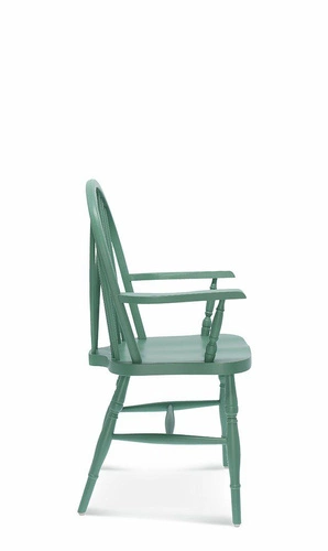 Fotel drewniany Fameg Windsor do salonu retro niebieski z podłokietnikami buk premium