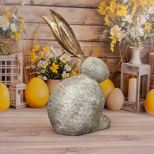 Figurka wielkanocna Królik Intesi 38 cm szara dekoracja stojąca z żywicy na komodę lub stół