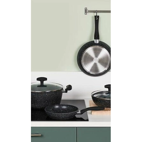 Patelnia aluminiowa z pokrywką kuta 28    cm czarna