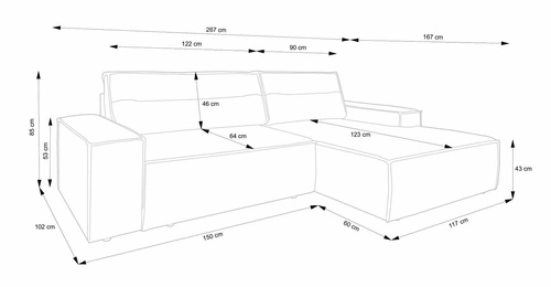 Narożnik z funkcją spania Molde M prawy sztruksowy szary jasny z pojemnikiem do salonu