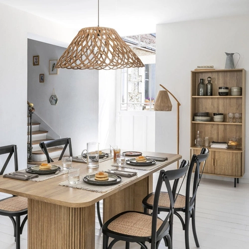 Lampa stojąca boho Palm Atmosphera naturalna drewniana do salonu z abażurem bambusowym