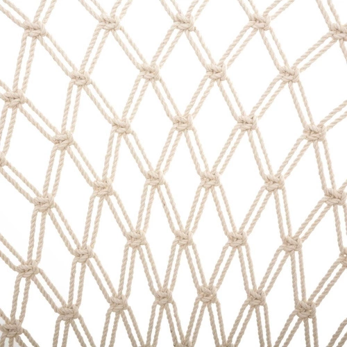 Fotel wypoczynkowy Raina makrama boho z bawełny i drewna do salonu lub na taras biały