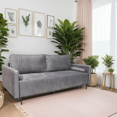 Sofa rozkładana Arosa z funkcją spania do salonu, 2-osobowa, aksamitna szara ciemna Intesi