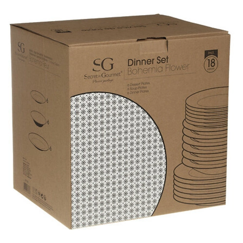 Porcelanowy serwis obiadowy Bohemia 18 elementów nowoczesny zestaw talerzy do jadalni