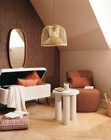 Fotel wypoczynkowy Leone Atmosphera tapicerowany do salonu nowoczesny boho terrakotta