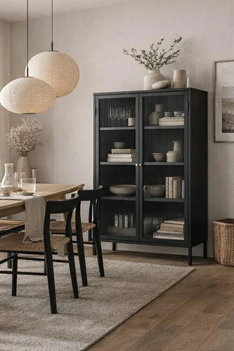 Witryna Bronco czarna metalowa loftowa do salonu na alkohol 140 cm