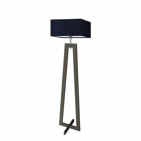 Lampa stojąca do salonu JAWA nowoczesna drewniana z granatowym abażurem Lysne 138 cm