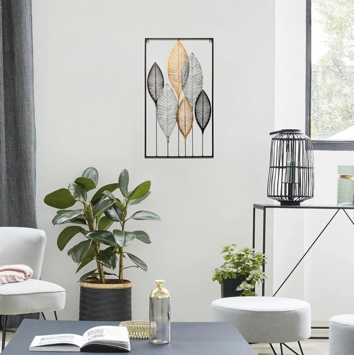 Dekoracja ścienna metalowa Leaves Atmosphera loftowa ozdoba na ścianę do salonu 65x37 cm