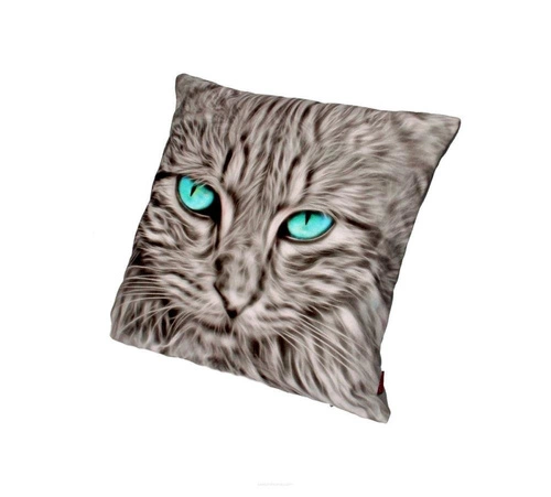 Poduszka dekoracyjna Mouton z nadrukiem kota welurowa antyalergiczna do salonu szara