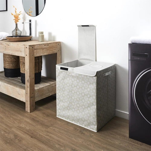 Intesi nowoczesny kosz na pranie 2 komory z pokrywą składany szary do łazienki 50x41x57