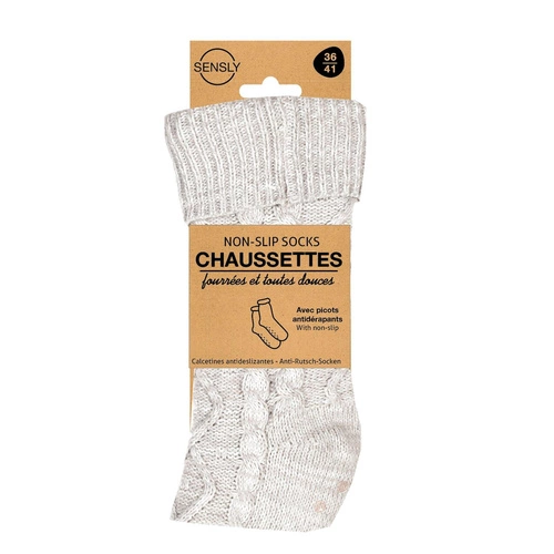 Skarpety ocieplane Intesi szare 36-41 plecione, ciepłe skarpetki na prezent do domu