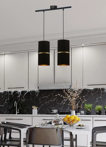 Lampa wisząca Gina czarny 2x60 E27 abażur 12x25 czarny złota folia+złoty pasek