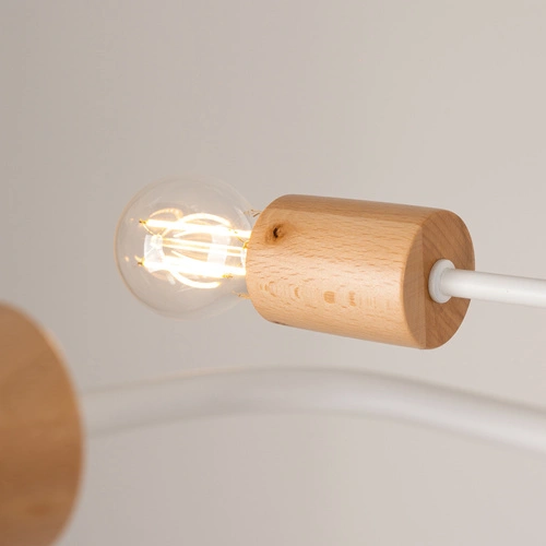 Żyrandol loftowy TIMBO 6 biały z drewnem do salonu nowoczesny żyrandol przysufitowy