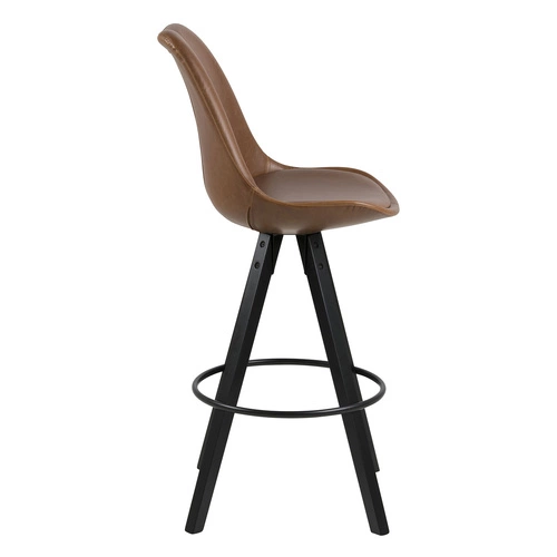 Hoker Dima Brandy z oparciem do kuchni i wyspy, tapicerowany skórą ekologiczną na drewnianych nogach