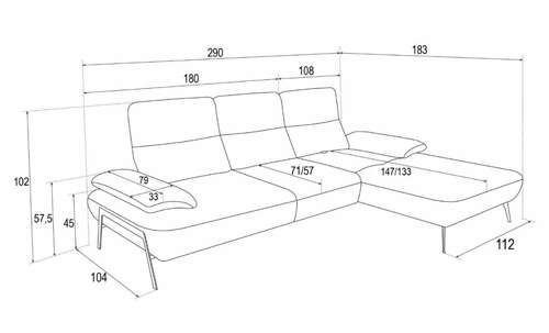 Narożnik Rasmus szary prawy nowoczesny z regulacją oparcia do salonu Intesi