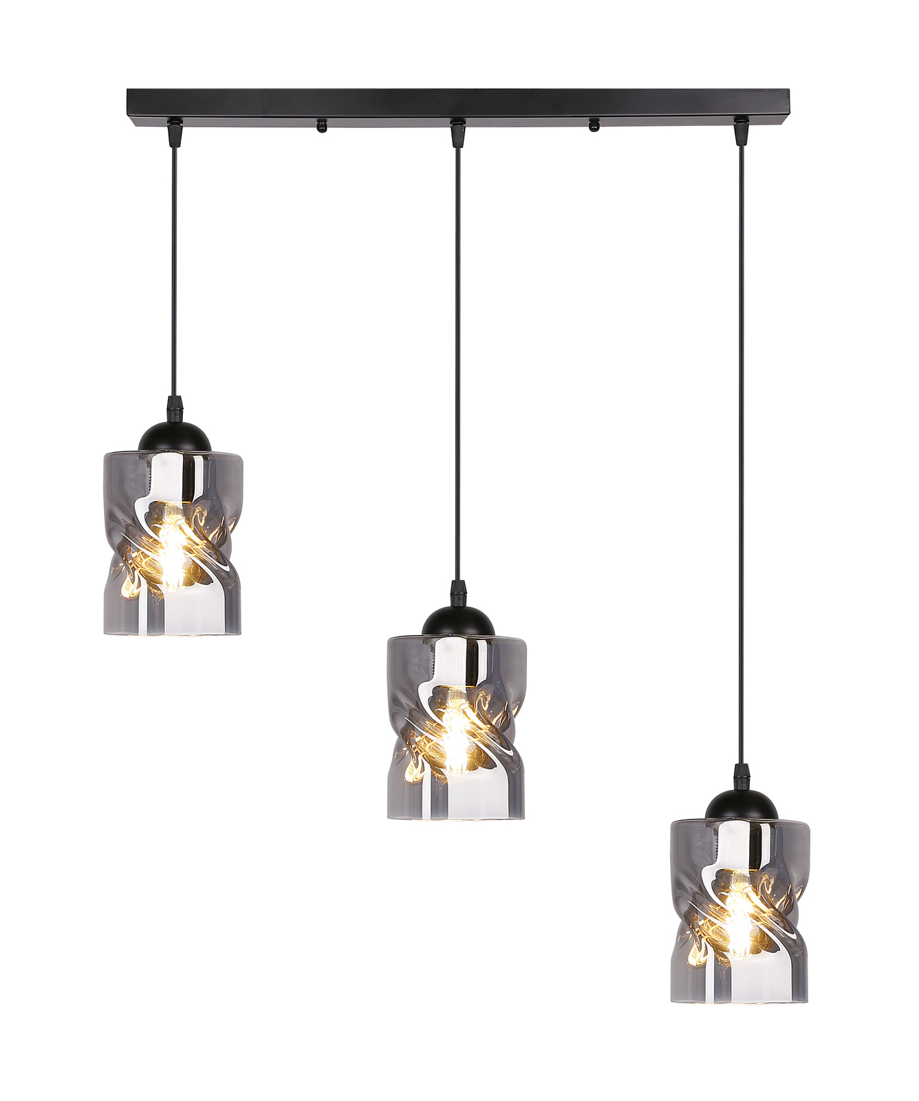 Lampa wisząca Felis czarna szklana 3-punktowa regulowana do kuchni i nad stół