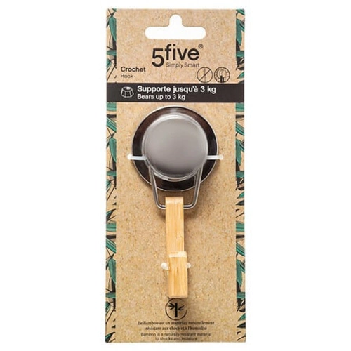 Haczyk ścienny łazienkowy Venterra bambusowy z metalem na przyssawkę boho 5five