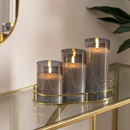 Zestaw 3 świec LED Sena dymione