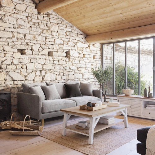 Sofa 3 osobowa Candice beżowa aksamitna z podłokietnikami skandynawska do salonu Atmosphera