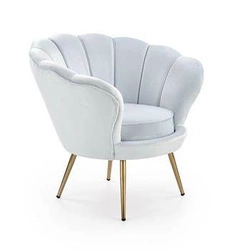 Fotel muszelka Amore błękitny welur do salonu nowoczesny glamour na złotych nogach Intesi