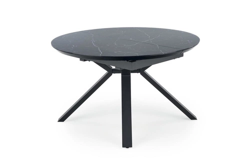 Stół Werro okrągły rozkładany do jadalni czarny marmur nowoczesny glamour 130–180 cm