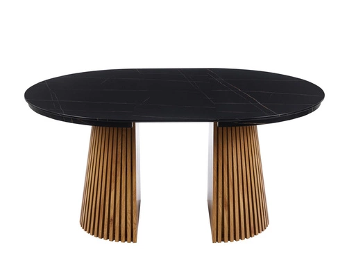 Stół okrągły rozkładany Kyoto 120-200 cm czarny marmur/dąb do jadalni nowoczesny Intesi
