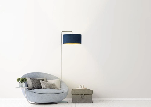 Lampa stojąca do salonu BOLIVIA GOLD szara nowoczesna z welurowym abażurem glamour Lysne