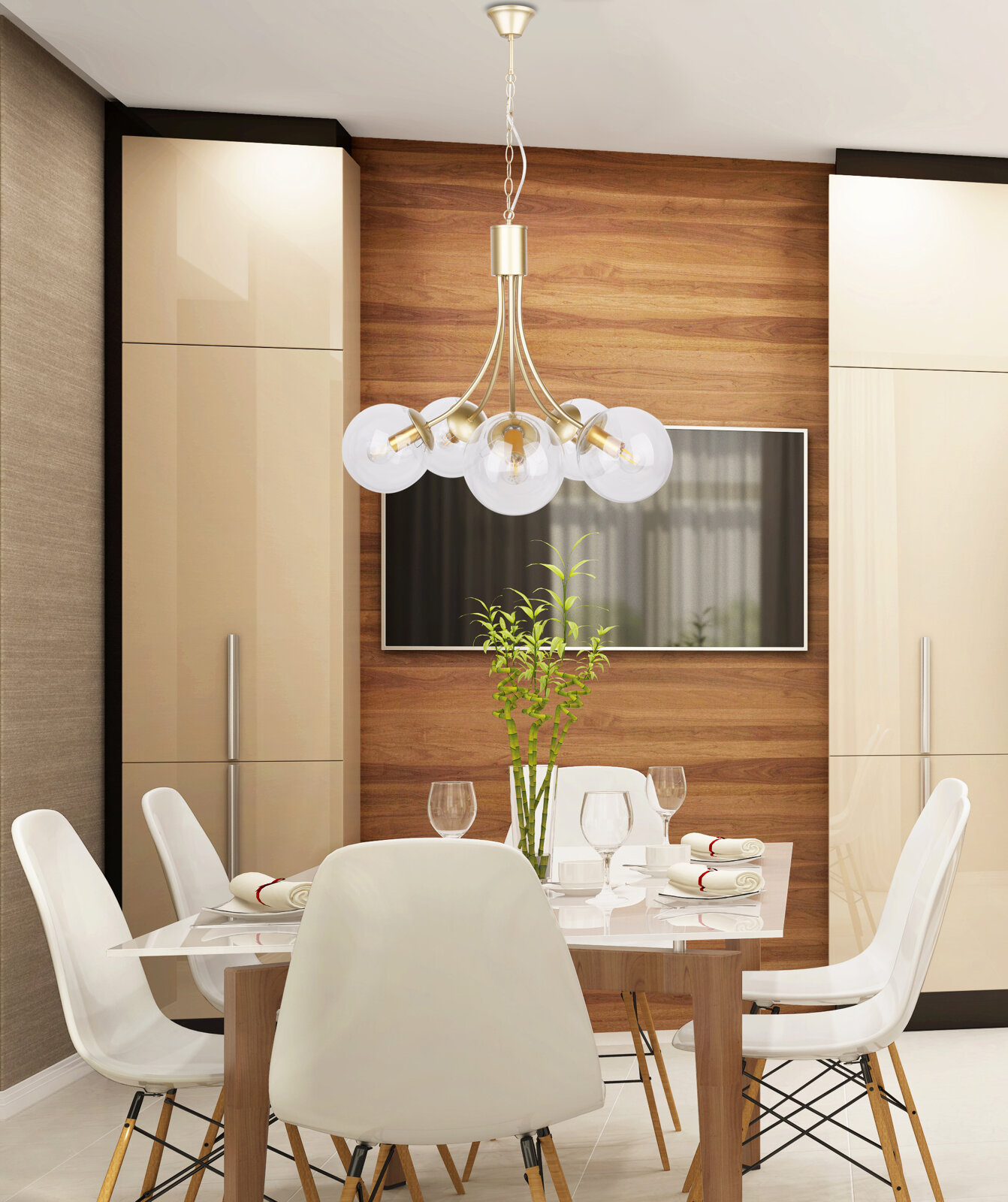 Lampa wisząca Dani mosiądz 5x40W E14 klosz bezbarwny