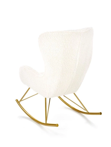 Fotel bujany Fadil do salonu kremowy boucle glamour na złotych nogach łatwoczyszczący