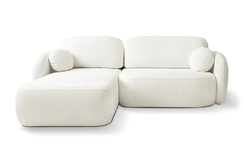 Narożnik z funkcją spania Salby lewy biały nowoczesny do salonu z pojemnikiem